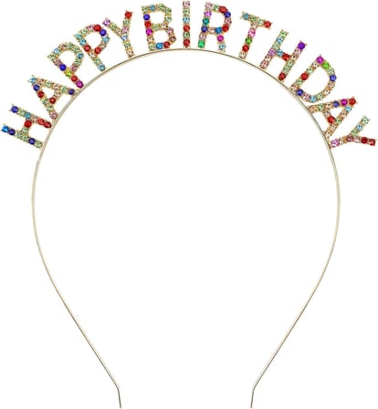 Rengarenk Kristal Taşlı Ekstra Lüks Gümüş Kaplama Happy Birthday Taç 16x17 cm