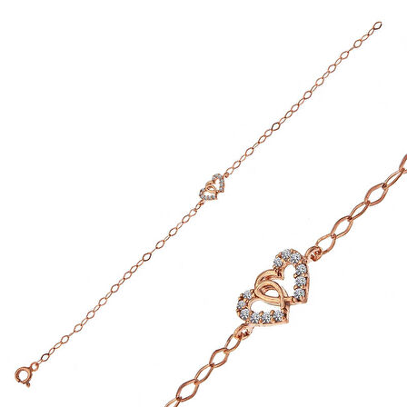 925 Ayar Gümüş Rose Birleşmiş Kalpler Kadın Bileklik