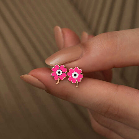 ​925 Ayar Gümüş Fosforlu Pembe Yonca Küpe