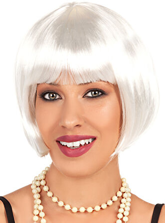 Parti Aksesuar Beyaz Renk Parti Peruğu Kısa Küt Saç