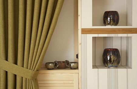 Massarelli Fon Perde Keten Kivi Yeşili Pilesiz  