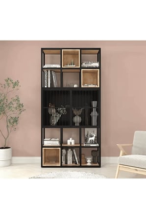 KTP4018 Siyah Metal Kitaplık 100x30x190 cm
