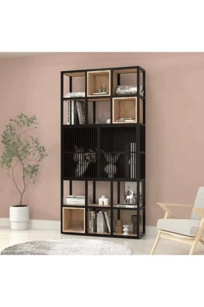 KTP4018 Siyah Metal Kitaplık 100x30x190 cm