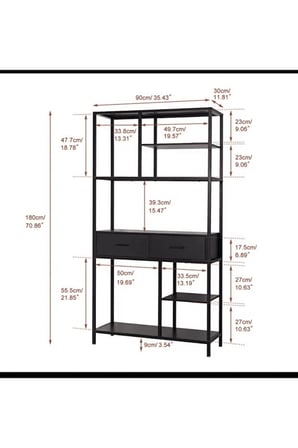 KPT4793 Siyah Metal Kitaplık 90x30x180 cm