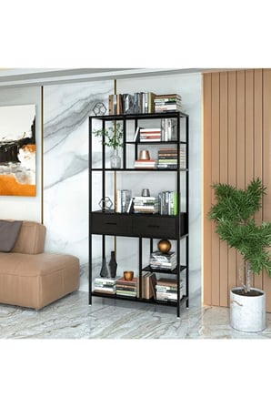 KPT4793 Siyah Metal Kitaplık 90x30x180 cm