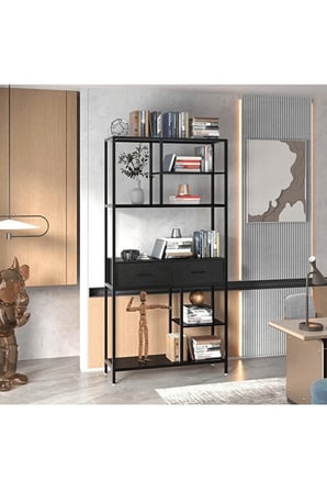 KPT4793 Siyah Metal Kitaplık 90x30x180 cm