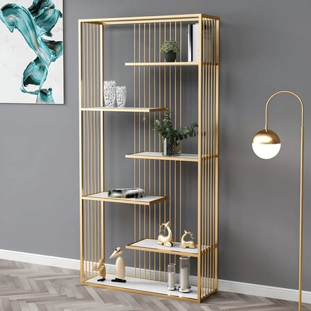 KTP6546 Modern Dikdörtgen Kitaplık Ahşap Raflı Metal İskeletli