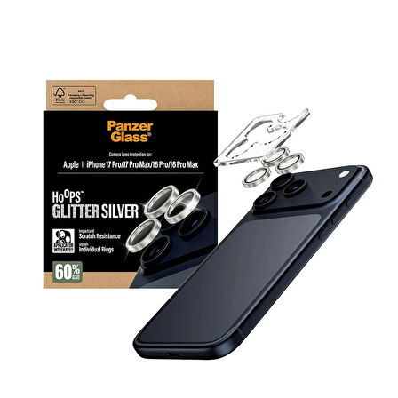 Panzerglass Apple 16 Pro Max Hoops Glitter Simli Silver Gümüş Kamera Lens Koruyucu (Hizalama Aparatlı)