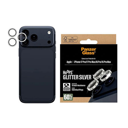 Panzerglass Apple 17 Pro Max Hoops Glitter Simli Silver Gümüş Kamera Lens Koruyucu (Hizalama Aparatı)