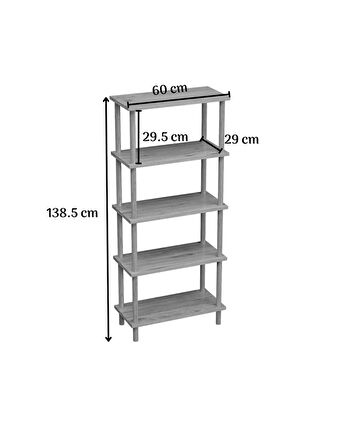 interGO Dekoratif 5 Raflı Ahşap Ayaklı Kitaplık Beyaz KTPL01