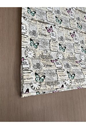 Kelebek Desen Retro Ütü İstemez Vintage Katlamalı Modern Mutfak Çocuk Odası Perdesi
