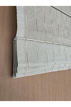 Naturel Okyanus Yeşili Vintage %100 Keten Tül Kahve Çizgili Bohem Katlamalı Perde