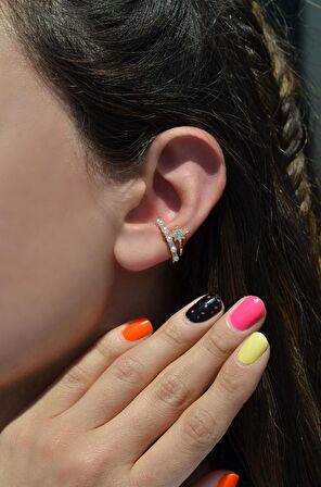 Kutup Yıldızı Detaylı Mini İncili Earcuff Sıkıştırma Kıkırdak Küpesi