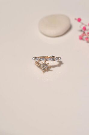 Kutup Yıldızı Detaylı Mini İncili Earcuff Sıkıştırma Kıkırdak Küpesi