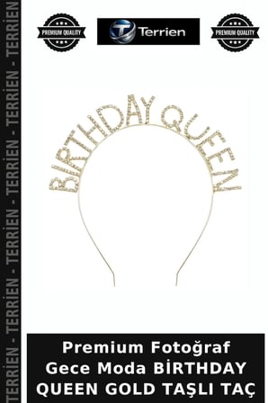 Premium Fotoğraf Gece Moda BİRTHDAY QUEEN GOLD TAŞLI TAÇ