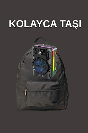 Taşınabilir Bluetooth Hoparlör – RGB Işıklı, Extra Bass, FM Radyolu, USB + SD Destekli Kablosuz Speaker