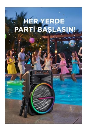 15 İNÇ BLUETOOTH HOPARLÖR BÜYÜK BOY TEKERLEKLİ TAŞINABİLİR ŞARJLI SPEAKER ÇİFT KABLOSUZ MİKROFONLU