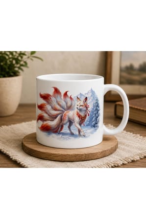 Kitsune Dokuz Kuyruklu Tilki Seramik Kupa 300 ml | Çift Taraflı Baskı | Japon Mitolojisi Temalı Kupa