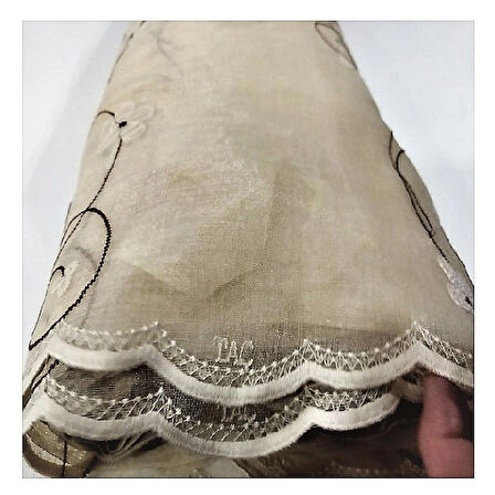 Taç Keten Kesme Tül Perde -Nakışlı-Seyrek (1/2) pile