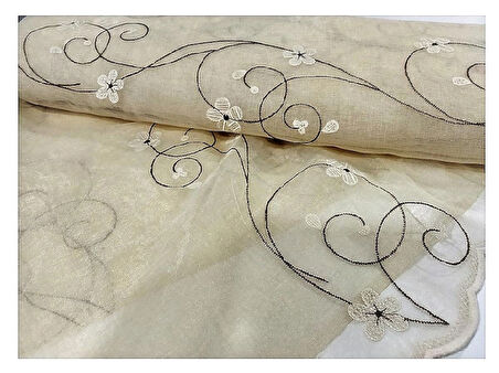 Taç Keten Kesme Tül Perde -Nakışlı-Seyrek (1/2) pile