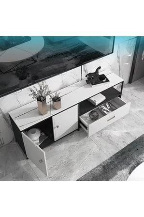 KTV-010 Modern Dikdörtgen TV Sehpası Taş Metal Ayaklı