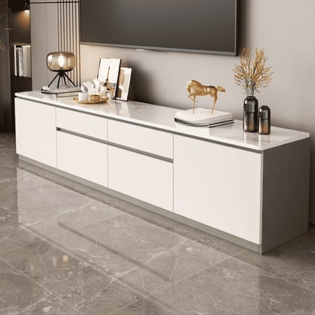 KTV-012 Modern Dikdörtgen TV Sehpası MDF 2 Çekmeceli 3 Dolaplı Beyaz