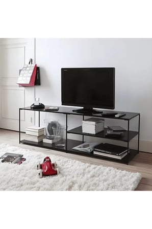 KTV-017 Endüstriyel Dikdörtgen TV Sehpası Metal Raflı