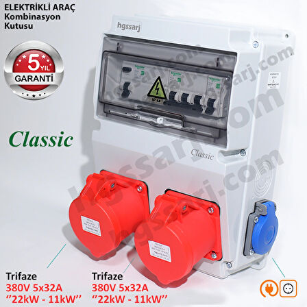 hgsşarj ''CLASSIC'' Elektrikli Araç Kombinasyon Kutusu, 5x32A + 5x32A + 1x16A - 5 Yıl Garanti
