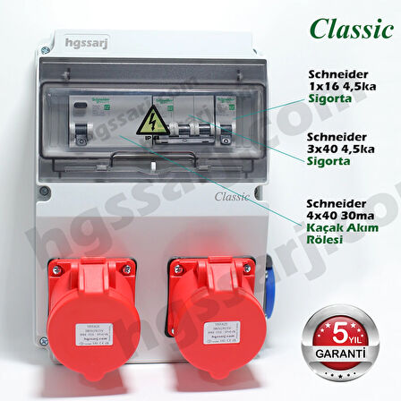 hgsşarj ''CLASSIC'' Elektrikli Araç Kombinasyon Kutusu, 5x32A + 5x32A + 1x16A - 5 Yıl Garanti
