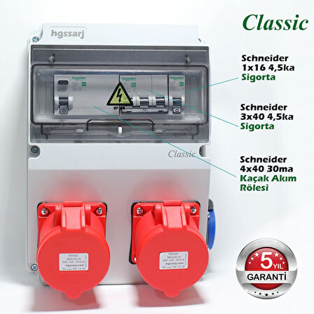 CLASSIC, Trifaze Elektrikli Araç Kombinasyon Kutusu, 5x32A + 5x32A + 1x16A - Schneider Marka Sigorta Grubu - 5 Yıl Garanti