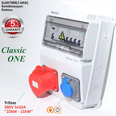 Classic ONE, Trifaze Elektrikli Araç Kombinasyon Kutusu 5x32A + 1x16A - Schneider Marka Sigorta Grubu - 5 Yıl Garanti