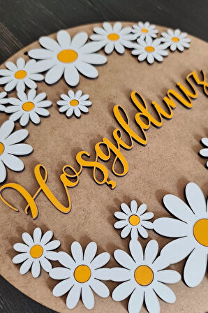 Dekoratif Haşgeldiniz Papatya Motifli Desenli Kapı ve Duvar Süsü