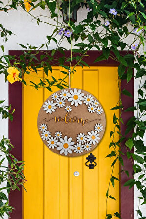Dekoratif Welcome Yazılı Papatya Motifli Kapı ve Duvar Süsü