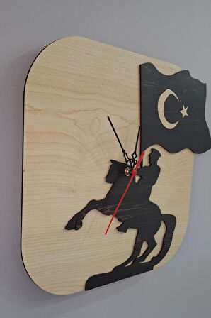 Kutaydan Atatürk ve Türk Bayrağı Figürlü Birinci Sınıf Orijinal Lazer Kesim Mdf Duvar Saati