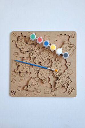 Çocuklar İçin Zeka ve Beceri Geliştiren Ahşap Boyama Puzzle Seti