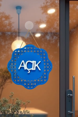 Hazeran Rattan Desenli Modern Açık/Kapalı Tabelası - Saks