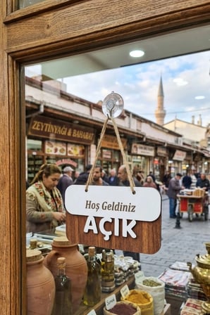 3 Katlı Modern Açık/Kapalı Tabelası - Ceviz
