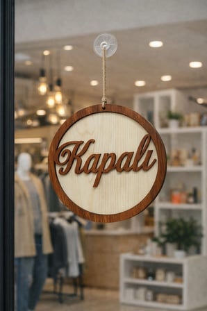 Üç Katlı El Yazılı Modern Açık/Kapalı Tabelası - Akçaağaç-Ceviz