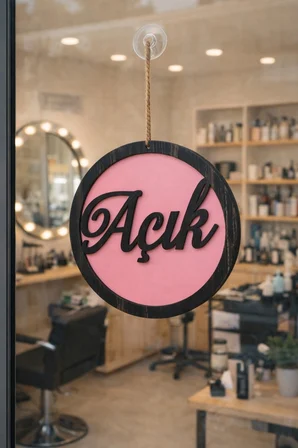 Üç Katlı El Yazılı Modern Açık/Kapalı Tabelası - Pembe