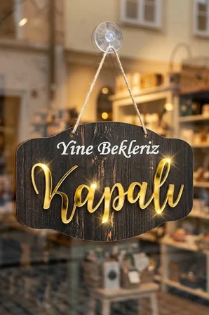 Gold Pleksi Detaylı 3D Ahşap Açık-Kapalı Tabelası - Rebap