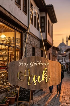 Gold Pleksi Detaylı 3D Ahşap Açık-Kapalı Tabelası - Tesbih