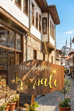 Gold Pleksi Detaylı 3D Ahşap Açık-Kapalı Tabelası - Tesbih