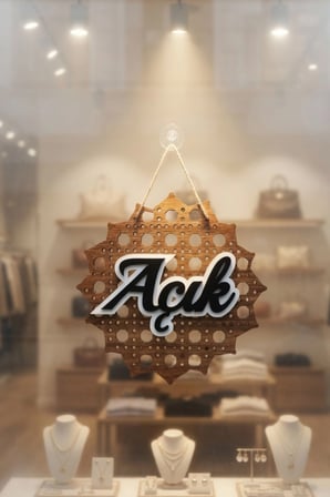 Hazeran Günebakan Desenli 5D Modern Açık/Kapalı Tabelası  - Ceviz