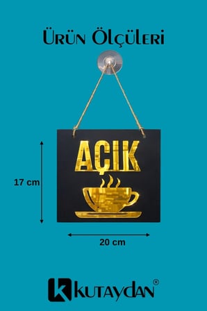 Ahşap Üzeri Gold Aynalı Pleksi Açık-Kapalı Cafe ve Restaurant Tabelası