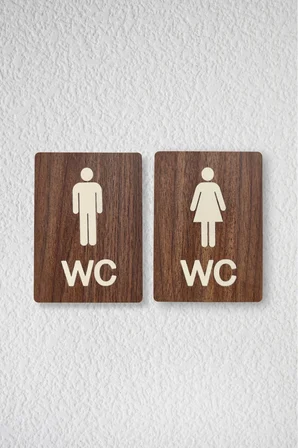 Kadın-Erkek WC Yönlendirme Levhası- İkili Set - Ceviz