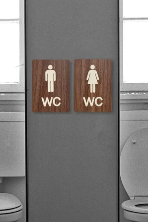 Kadın-Erkek WC Yönlendirme Levhası- İkili Set - Ceviz
