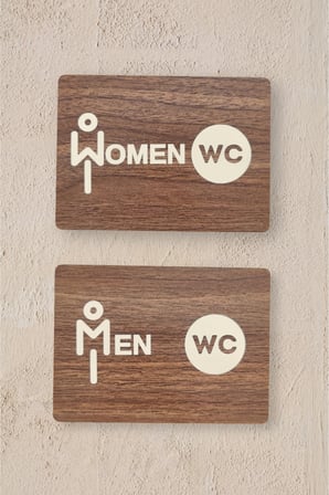 Women-Men WC Yönlendirme Levhası- İkili Set - Ceviz