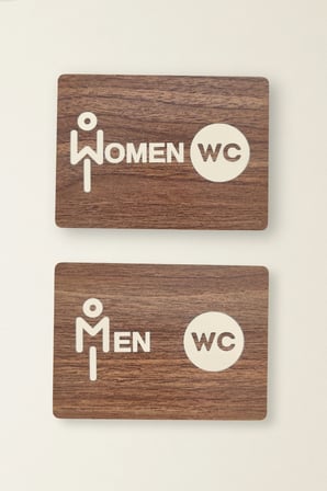 Women-Men WC Yönlendirme Levhası- İkili Set - Ceviz