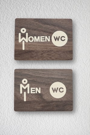 Women-Men WC Yönlendirme Levhası- İkili Set - Tesbih Ahşap