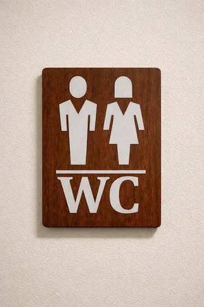 Kadın-Erkek WC Yönlendirme Levhası - Ceviz